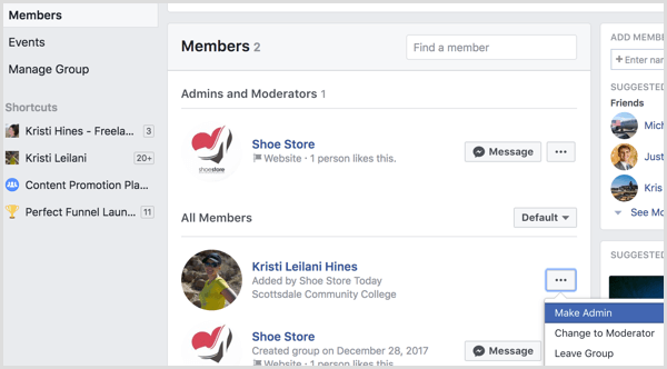 Facebook Profil zur Gruppe als Administrator hinzufügen
