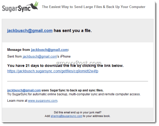 SugarSync Share-Dateien per E-Mail