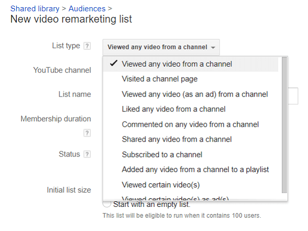 Sie können Ihre Listen der YouTube-Zuschauer für Remarketing aufteilen.