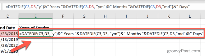 Excel datedif Jahre Monate Tage abgeschlossen