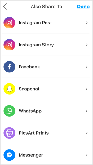 Mit mobilen Apps wie PicsArt können Sie Ihr Foto auf Instagram, Facebook und anderen Plattformen teilen.