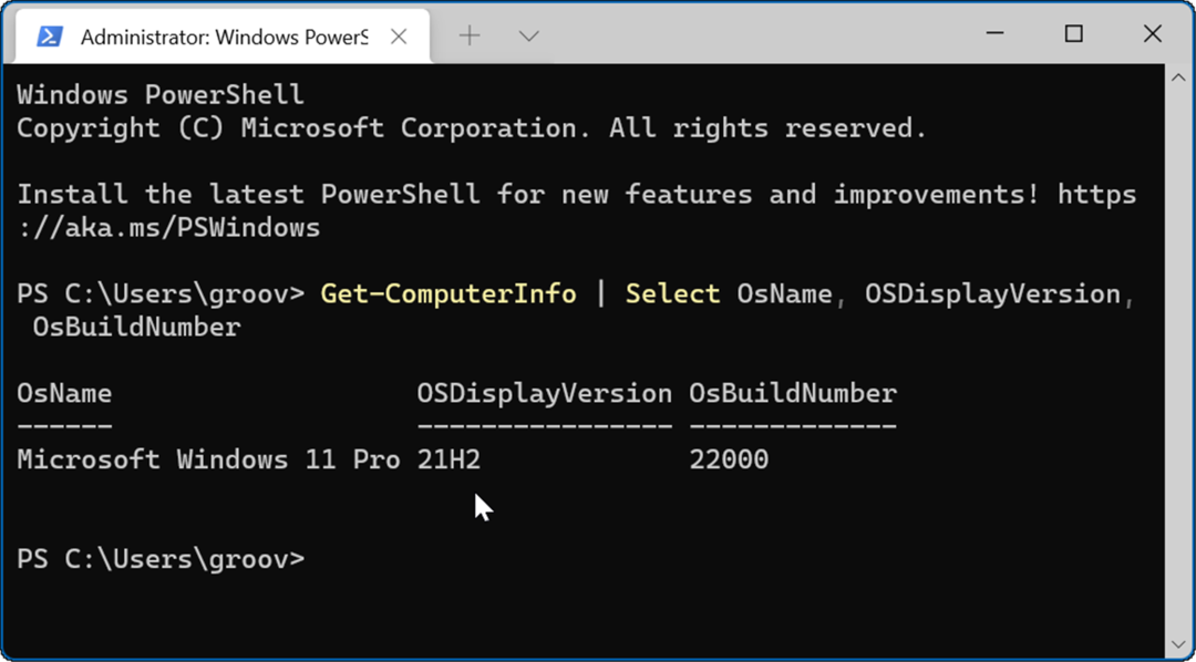 PowerShell-Befehl Windows 11-Version