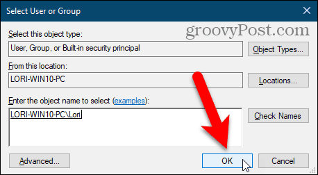 Schließen Sie das Dialogfeld Benutzer oder Gruppe auswählen in der Windows-Registrierung
