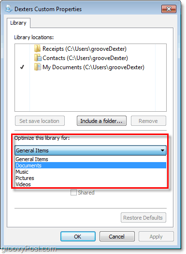 Passen Sie noch weitere Eigenschaften von Bibliotheken in Windows 7 an