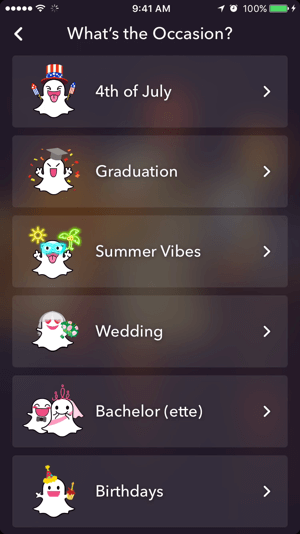 Wählen Sie ein Thema für Ihren Snapchat-Geofilter.