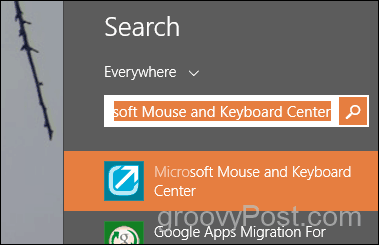 Suchen und Starten von Microsoft Mouse und Keyboard Center