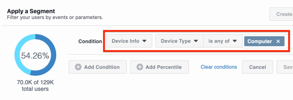 So wenden Sie ein Segment auf Facebook Analytics-Daten an