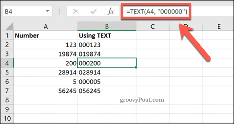 Verwenden von TEXT in Excel zum Hinzufügen führender Nullen
