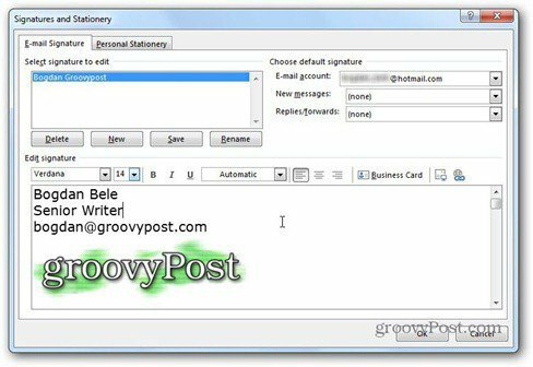 Outlook 2013 verwenden das Signatur-Groovypost-Logo