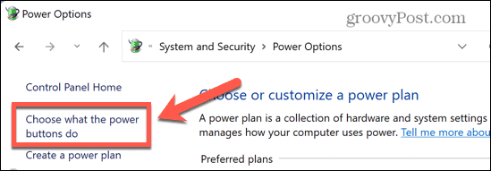 Windows-System wählen, was Power-Buttons tun