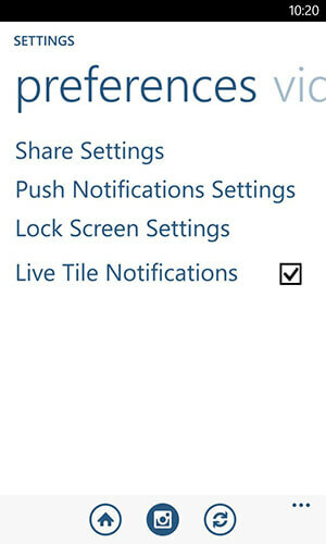Windows Phone Instagram App Benachrichtigungsoptionen