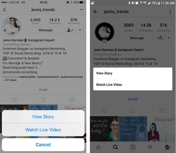 Besucher von Instagram-Profilen können auswählen, welche Option in Ihren Storys angezeigt werden soll, wenn Sie sowohl ein Wiederholungsvideo als auch Story-Posts haben.