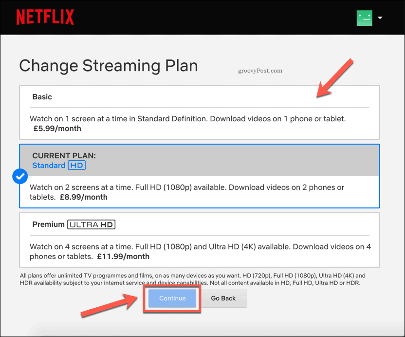 Ändern der Netflix-Abonnementpläne