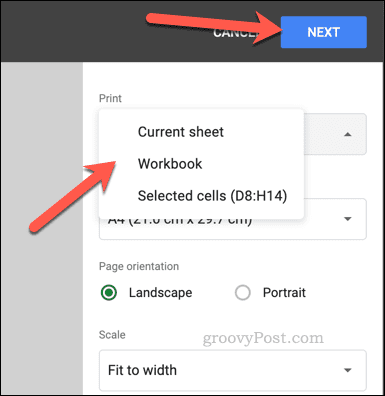 Druckbereich in Google Sheets auswählen