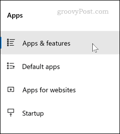 Optionsmenü für Windows Apps & Features