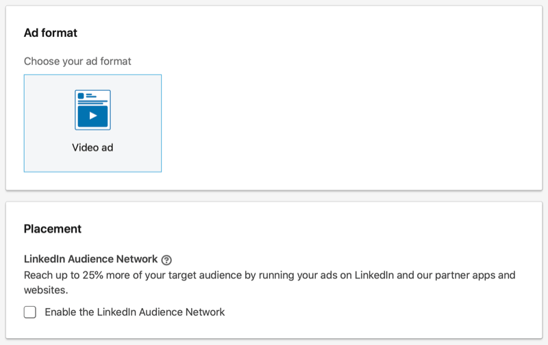 Format der Linkedin-Werbekampagne und Platzierungsoptionen