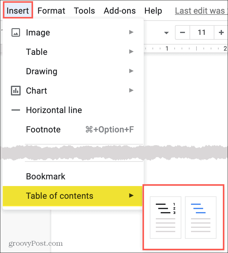 Inhaltsverzeichnis in Google Text & Tabellen einfügen