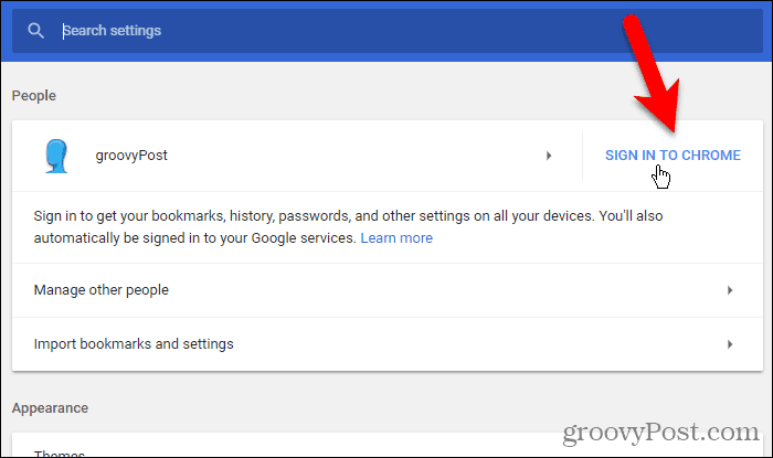 Klicken Sie unter Windows auf Chrome anmelden