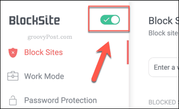 Die BlockSite-Aktivierungsschaltfläche in Chrome