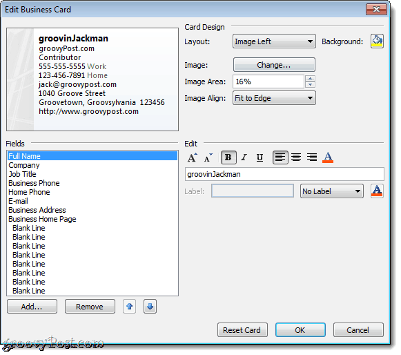 Bearbeiten Sie die Visitenkarte in Outlook 2010