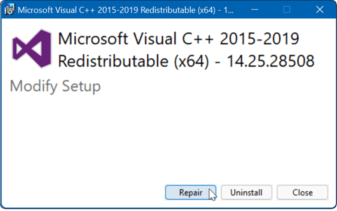 Microsoft Visual C Redistributable reparieren