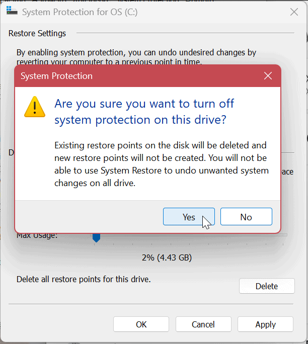 Systemschutz für Laufwerke unter Windows 11