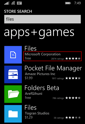 Dateien Windows Phone 8.1