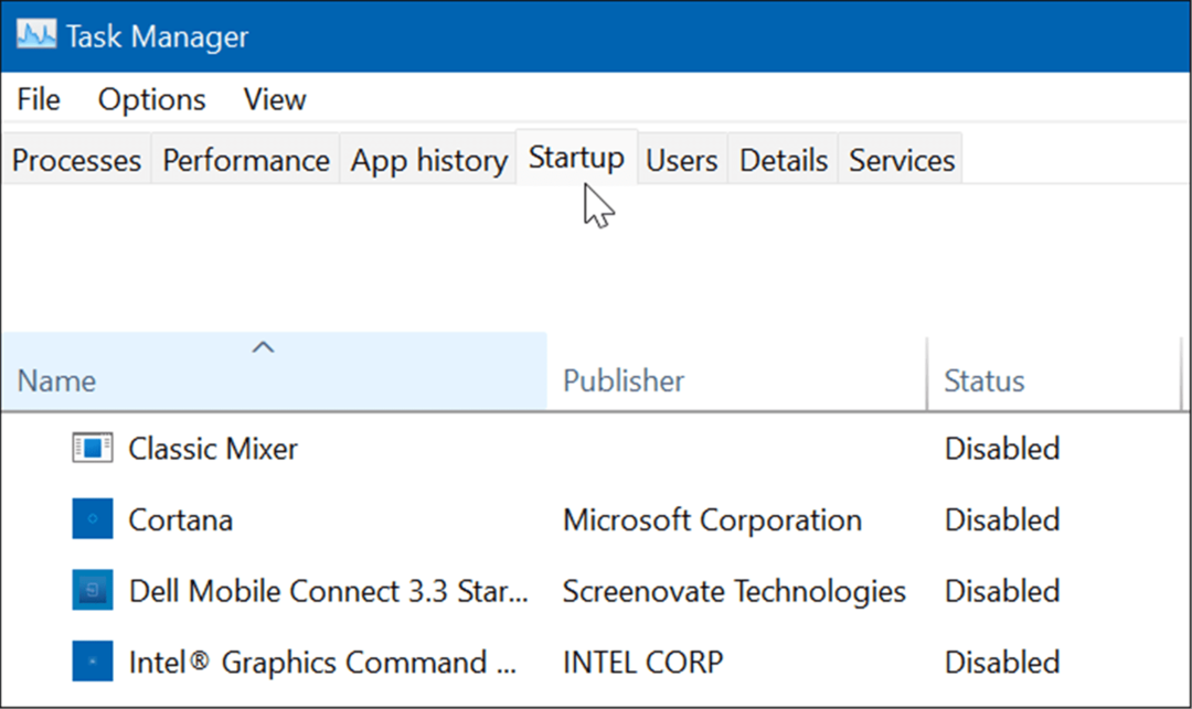 Registerkarte Start des Task-Managers Windows 11