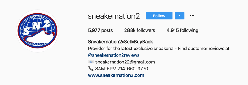 primärer Instagram-Account für SneakerNation2