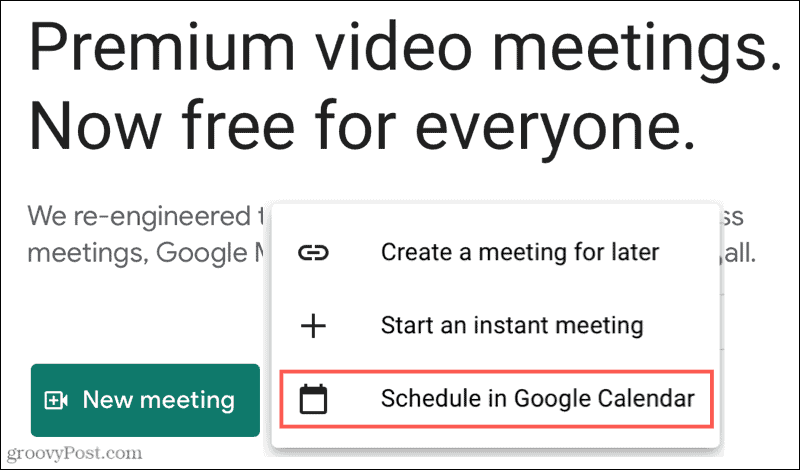 Neues Meeting, Zeitplan in Google Kalender