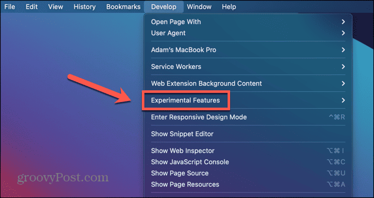 Experimentelle Funktionen für Mac Safari