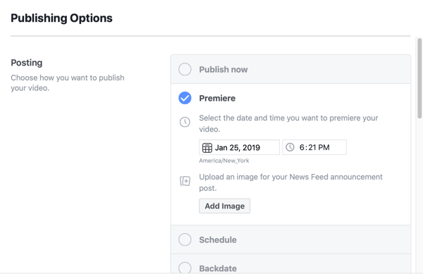 So richten Sie Facebook Premiere ein, Schritt 5, Einstellungen für die Veröffentlichungsplanung
