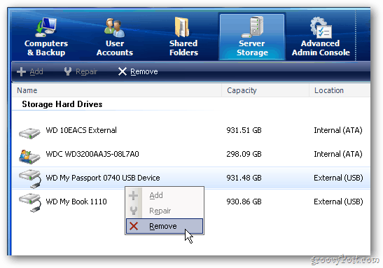 Windows Home Server: So entfernen Sie eine externe Festplatte
