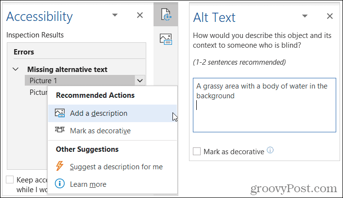 Fügen Sie beschreibenden Alternativtext in Word hinzu