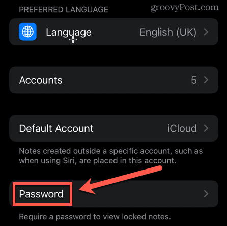 iPhone Notes-Einstellungen Passwort