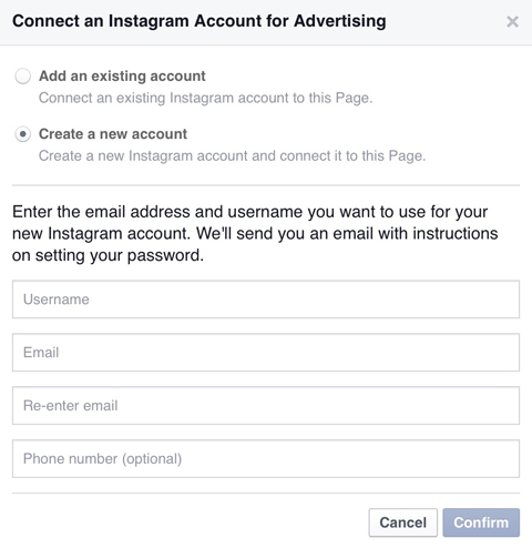 Erstelle ein neues Instagram-Konto in Facebook