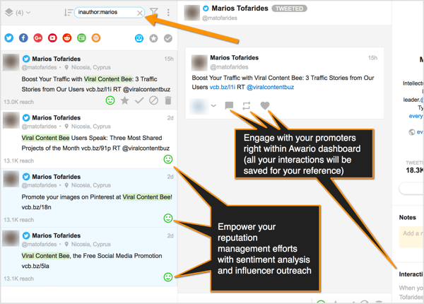 Durchsuchen Sie alle Social-Media-Erwähnungen nach dem Namen des Autors in Awario.