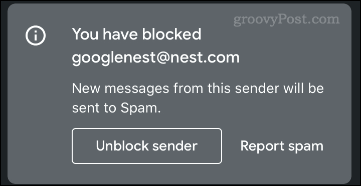 Blockierte E-Mail-Benachrichtigung in Google Mail