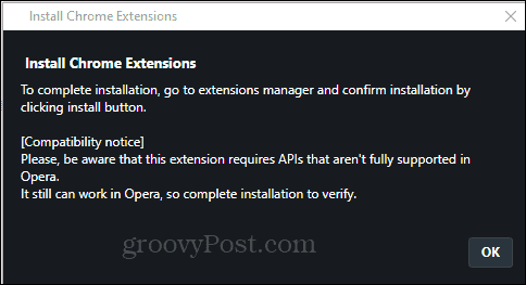 Opera installieren Chrome Extension installieren bestätigen
