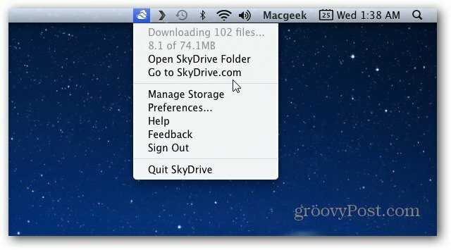Mac-Menüleiste SkyDrive-Symbol
