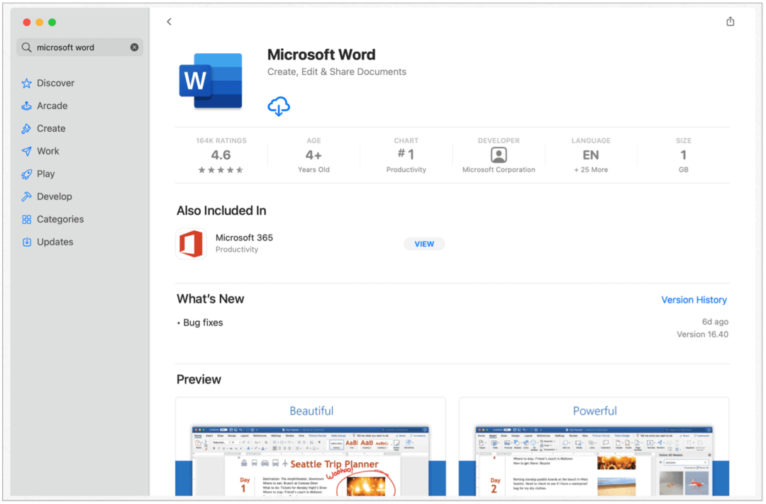 Microsoft Word im Mac App Store