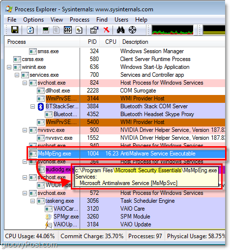msmpeng.exe im Windows 7 Process Explorer