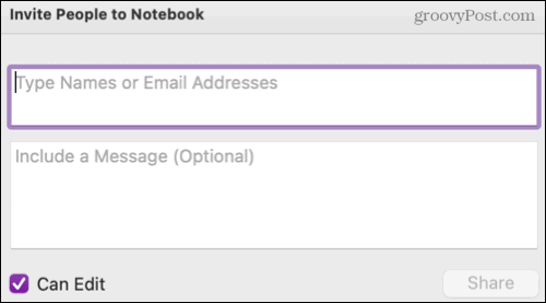 Freigeben eines Notizbuchs in OneNote auf dem Mac