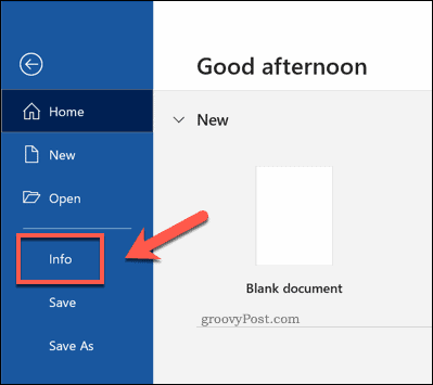 Info Option in Word