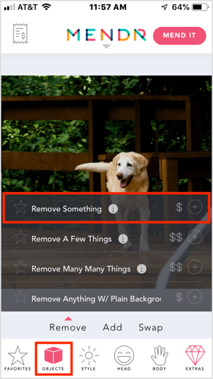 Entfernen Sie mit der mobilen Mendr-App ein Objekt von Ihrem Foto.