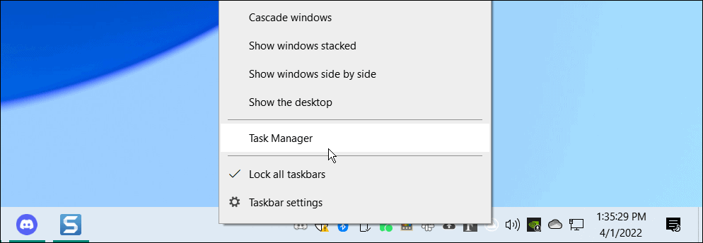 Öffnen Sie den Task-Manager in der Windows 10-Taskleiste