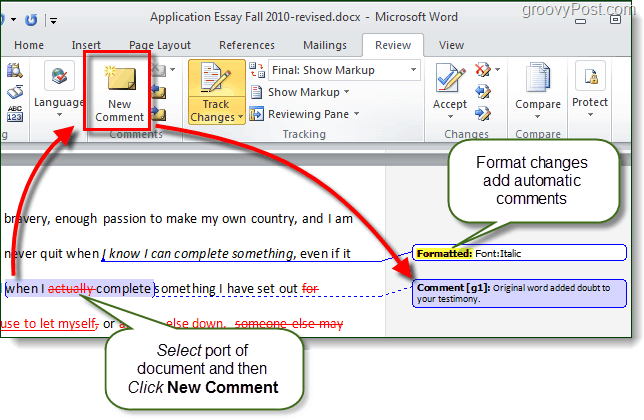 Kommentare in Word 2010 hinzufügen