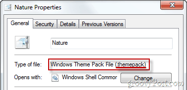 Eigenschaften der Windows Theme Pack-Datei