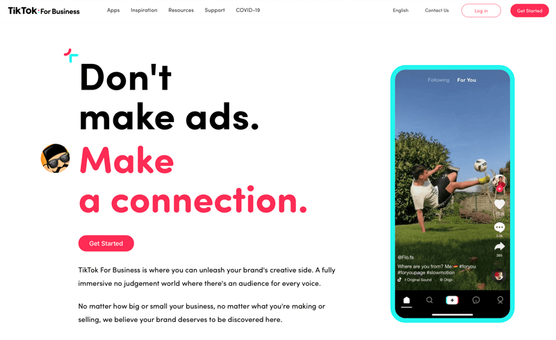 Screenshot von tiktok für Unternehmen, die keine Werbung machen. eine Verbindung herstellen.'