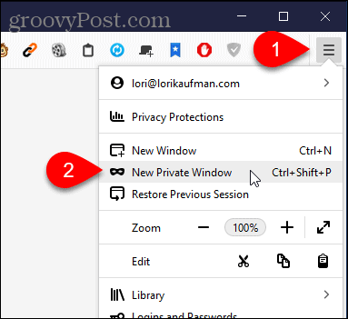Wählen Sie in Firefox für Windows Neues privates Fenster aus